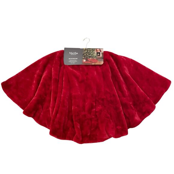 Martha Stewart Faux Fur Christmas Tree Skirt 60in Holiday Red New - Picture 4 of 11
